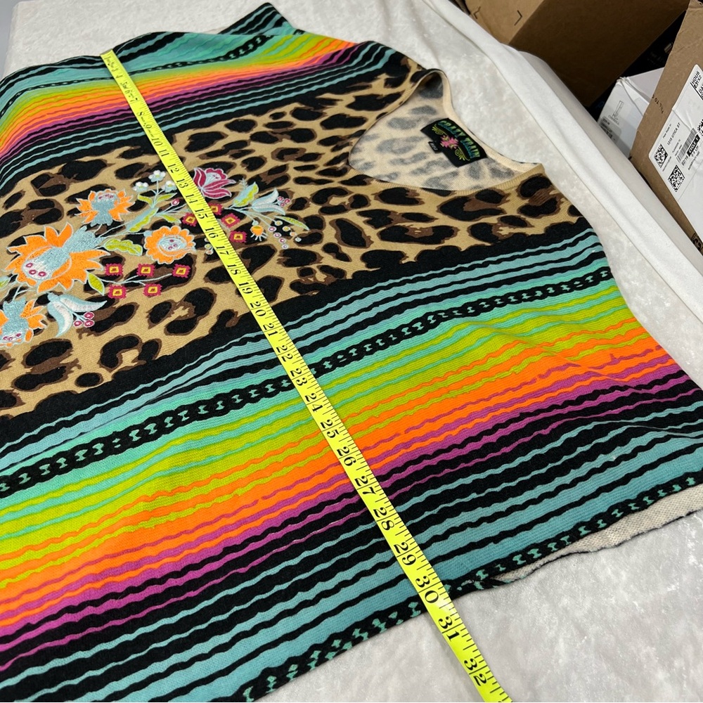 Crazy Train reg Multicolor Leopard animal Print Tunic poncho fringe hem floral - Picture 4 of 11